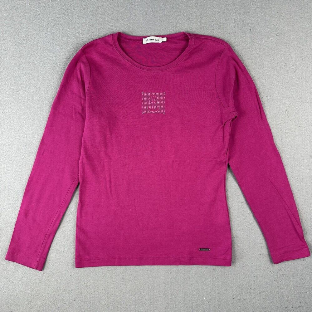 Armor Lux Rhinestone Long Sleeve Shirt Women’s 1 Pink Anchor‎ Round Neck